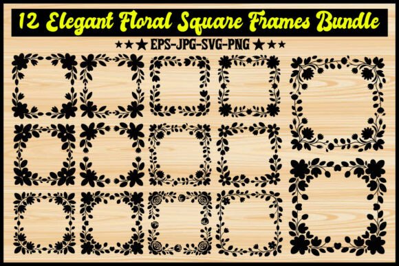 12 Elegant Floral Square Frames Bundle for Graphics and Illustrations