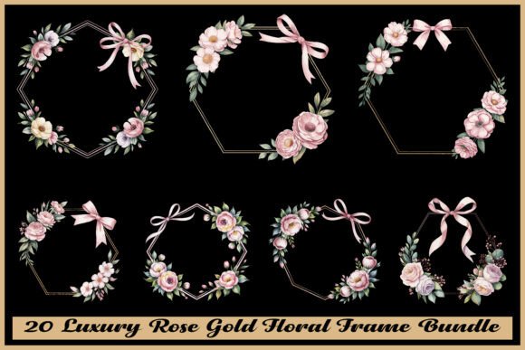 20 Luxury Rose Gold Floral Frame Set: Graphics & Illustrations Review