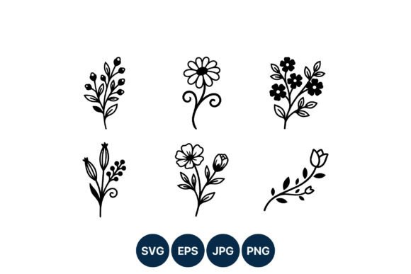 Black and White Floral Element Set for Graphics and Illustrations