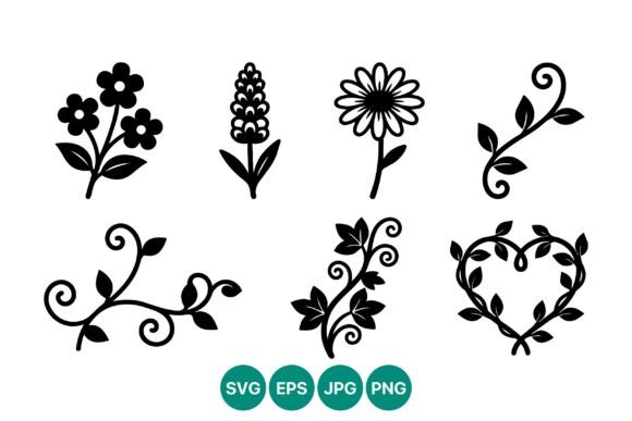 Black and White Floral Vine Elements: Graphics & Illustrations for Handmade Brands