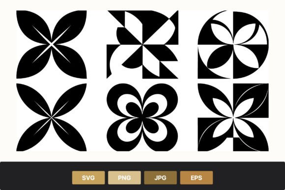 Black and White Geometric Floral Shapes: Graphics & Illustrations