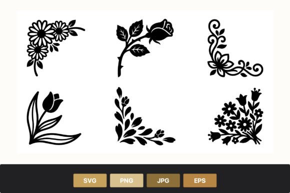 Black Floral Corner Decorations: Editorial Graphics & Illustrations