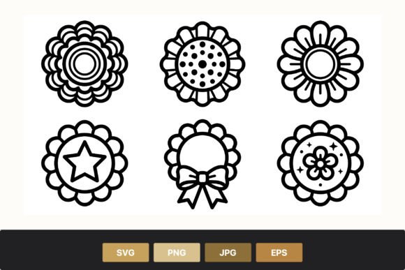 Black White Floral Medallion Line Art for Graphics and Illustrations