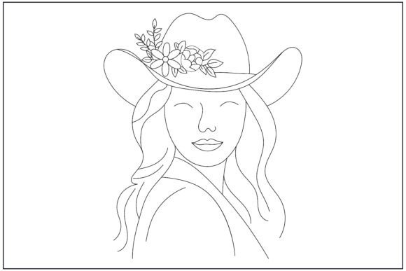 Boho Cowgirl Floral Line Art for Graphics and Illustrations