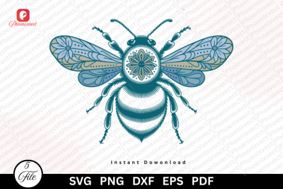 Boho Floral Honey Bee SVG Graphics & Illustrations