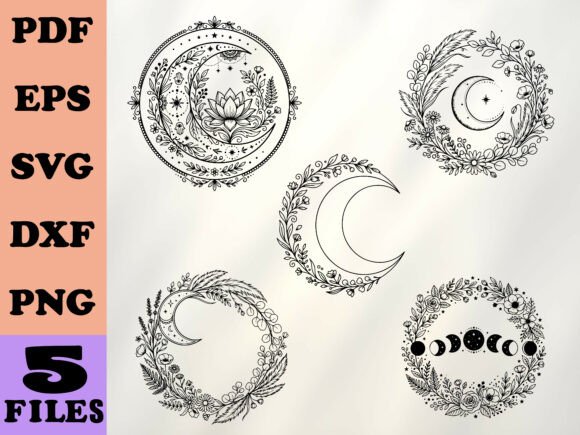 Boho Moon Floral Frame SVG for Graphics and Illustrations