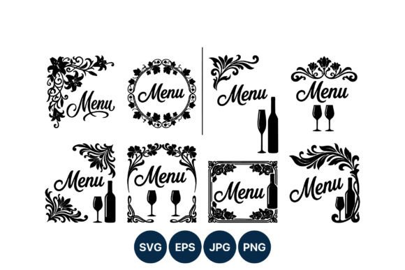 Calligraphic Menu Text with Floral Wine Graphics and Illustrations
