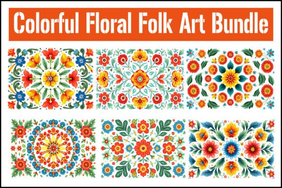 Colorful Floral Folk Art Bundle: Graphics & Illustrations