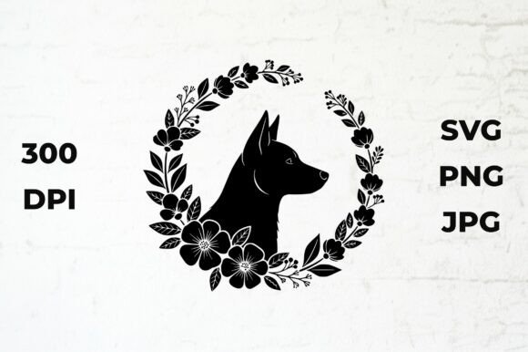 Dog Silhouette in Floral Wreath Vector Graphics Freebies