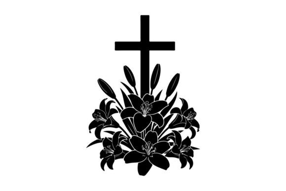 Elegant Black and White Floral Cross Sym Graphics & Illustrations Review