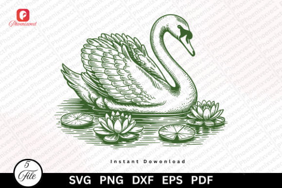 Elegant Floral Bird Vintage Swan SVG PNG for Graphics