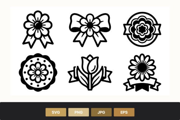 Floral Badge Ribbon Vector Icons for Modern Graphics