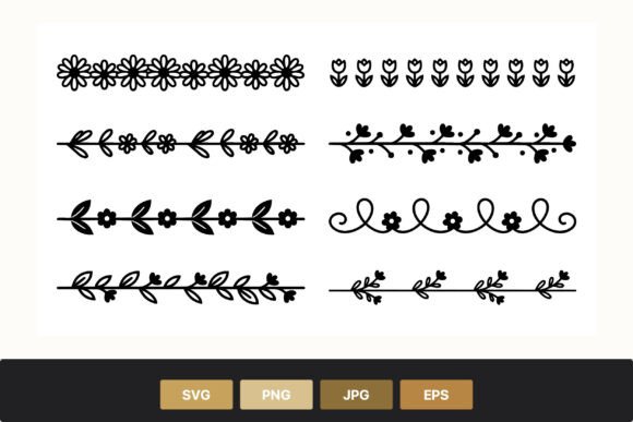 Floral Border Set Black White: Graphics & Illustrations