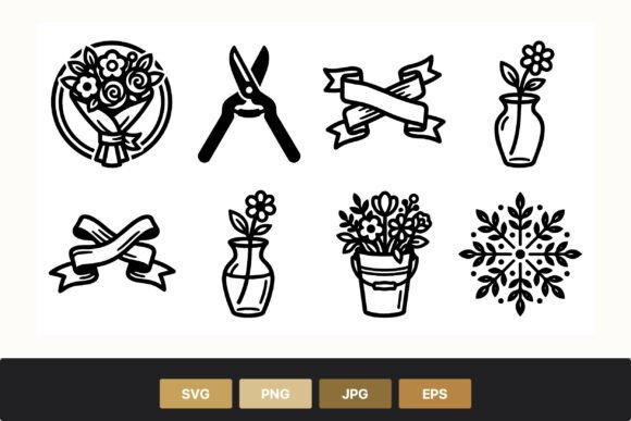 Floral Bouquet and Garden Tools Vector Graphics for Illustrations