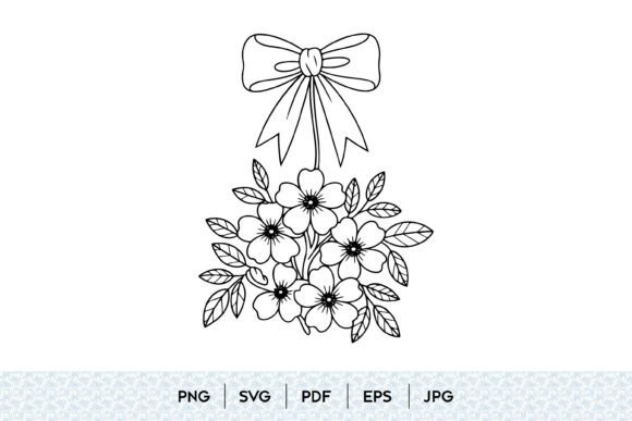 Floral Bow Arrangement Line Art SVG for Graphics & Illustrations