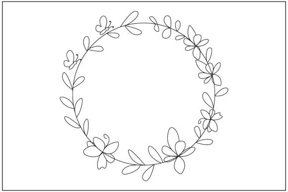Floral Butterfly Wreath Line Art Graphics for Illustrations