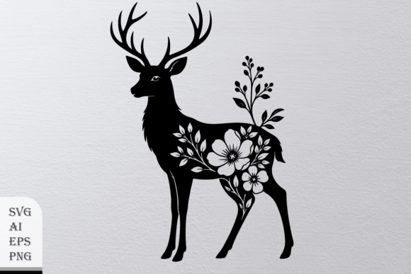 Floral Deer Silhouette: Premium Graphics & Illustrations