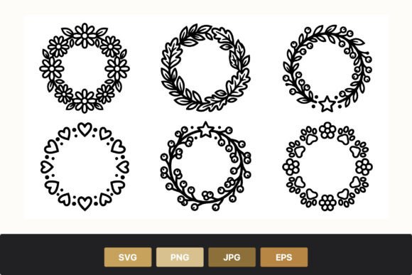 Floral Heart Paw Print Wreaths Vector Graphics for Illustrations