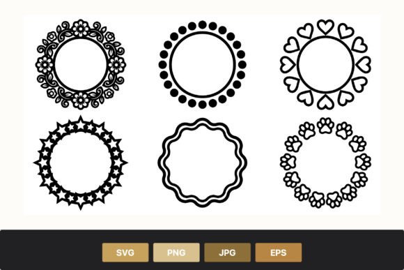 Floral Heart Star Paw Print Round Frames Graphics