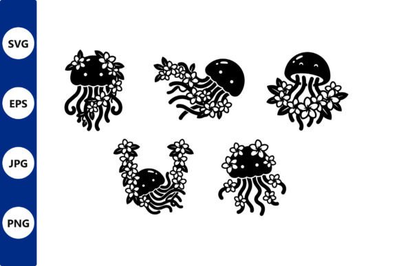 Floral Jellyfish Silhouettes: Vector Graphics & Illustrations