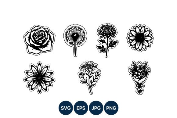 Floral Line Art Rose Dandelion Graphics for Branding
