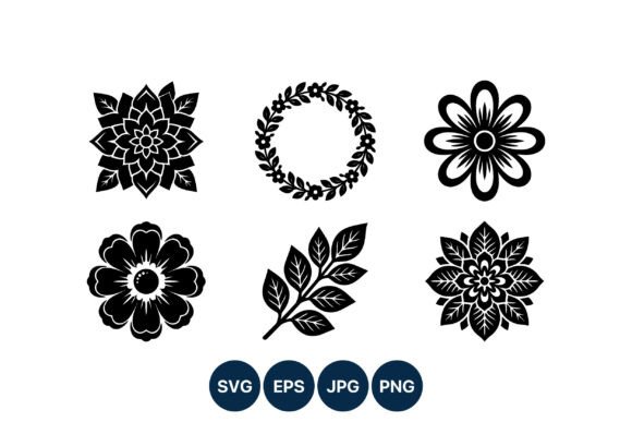 Floral Mandala Black White Vector Set for Graphics