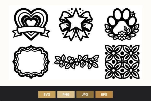 Floral Paw Print Heart Ribbon Star Bow Graphics for Illustrations