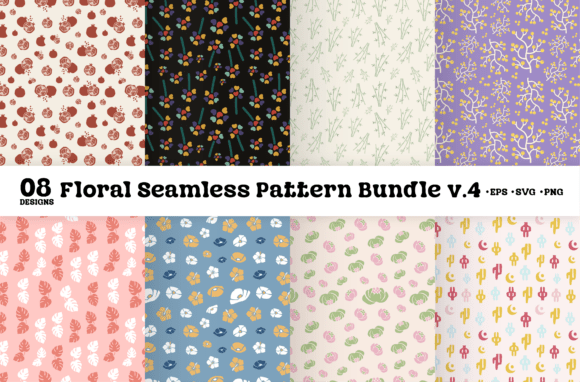Floral Seamless Pattern Bundle SVG V.4: Graphics & Illustrations for Editorial Polish