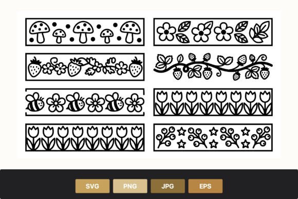 Floral Strawberry Bee and Mushroom Graphics