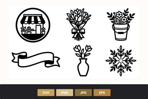 Flower Shop and Floral Icons Set for Graphics and Illustrations