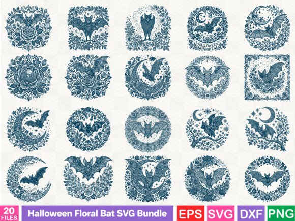 Halloween Floral Bat SVG Bundle: Graphics & Illustrations