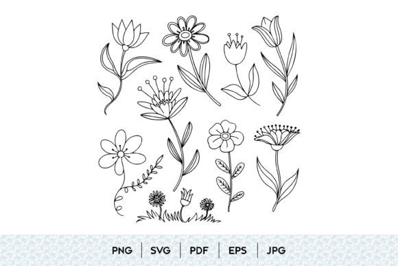 Hand Drawn Floral SVG Bundle: Graphics & Illustrations