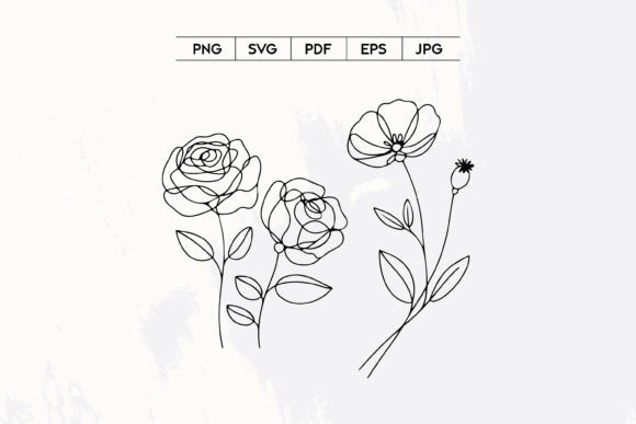 Minimal Floral Line Art Flower Set Graphics & Illustrations