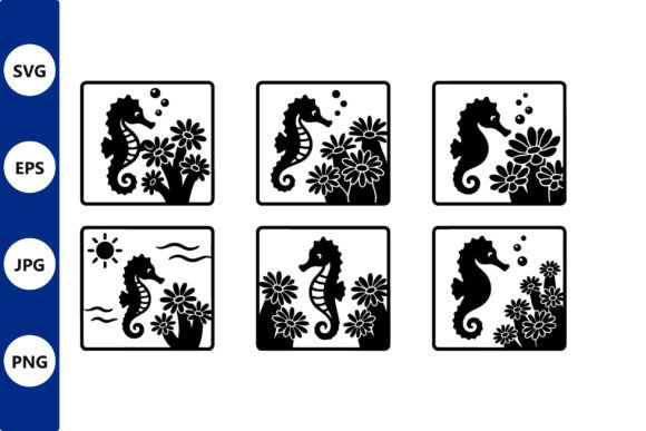 Seahorse Floral Square Frame Vector: Graphics & Illustrations