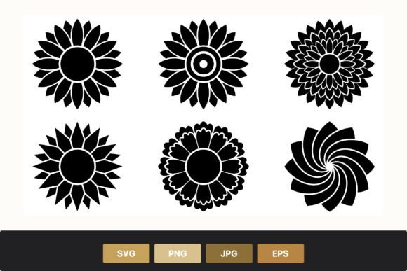Sunflower Silhouettes Floral Circle Graphics & Illustrations