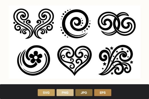 Swirl Floral Heart Star Vector Set: Premium Graphics and Illustrations for Modern Brands