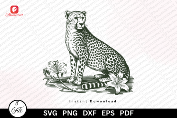 Vintage Floral Wild Cat Cheetah SVG: Premium Graphics & Illustrations