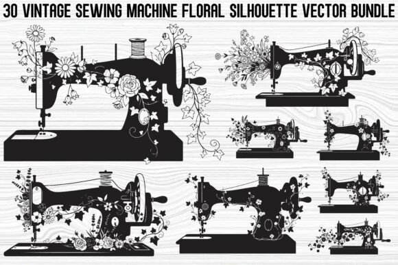 Vintage Sewing Machine Floral Bundle: Premium Graphics & Illustrations