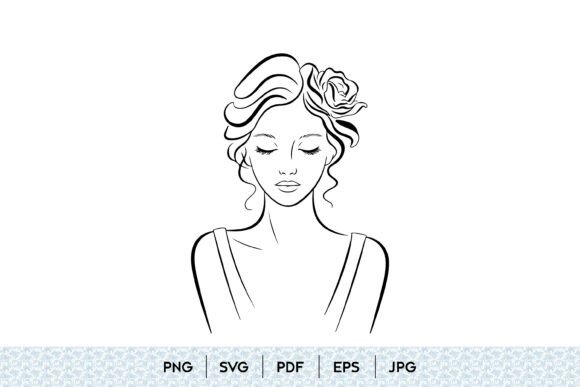 Woman Floral Face Line Art for Modern Graphics and Illustrations